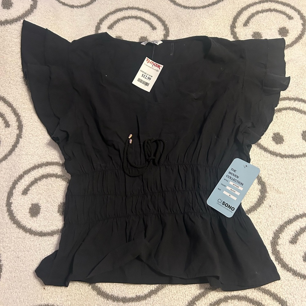Black Ruffle Sleeve Top